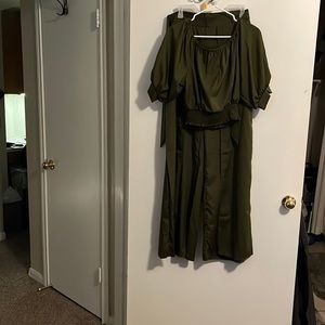 Army green crop top and trousers